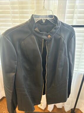 Lane Bryant Black Faux Leather Moto Jacket with Stand Collar